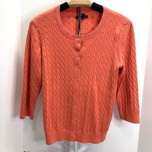 Tommy Hilfiger Womens Orange‎ Cable Knit 3/4 Slv Button Up Cardigan Sweater Sz L